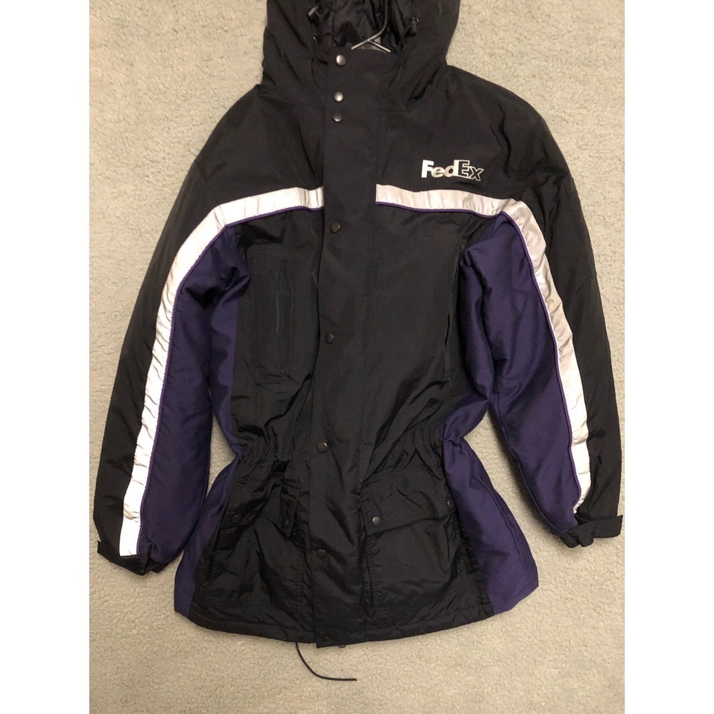 VTG‎ FedEx Stan Herman VF Imagewear Parka Jacket Black Purple Reflective Hooded